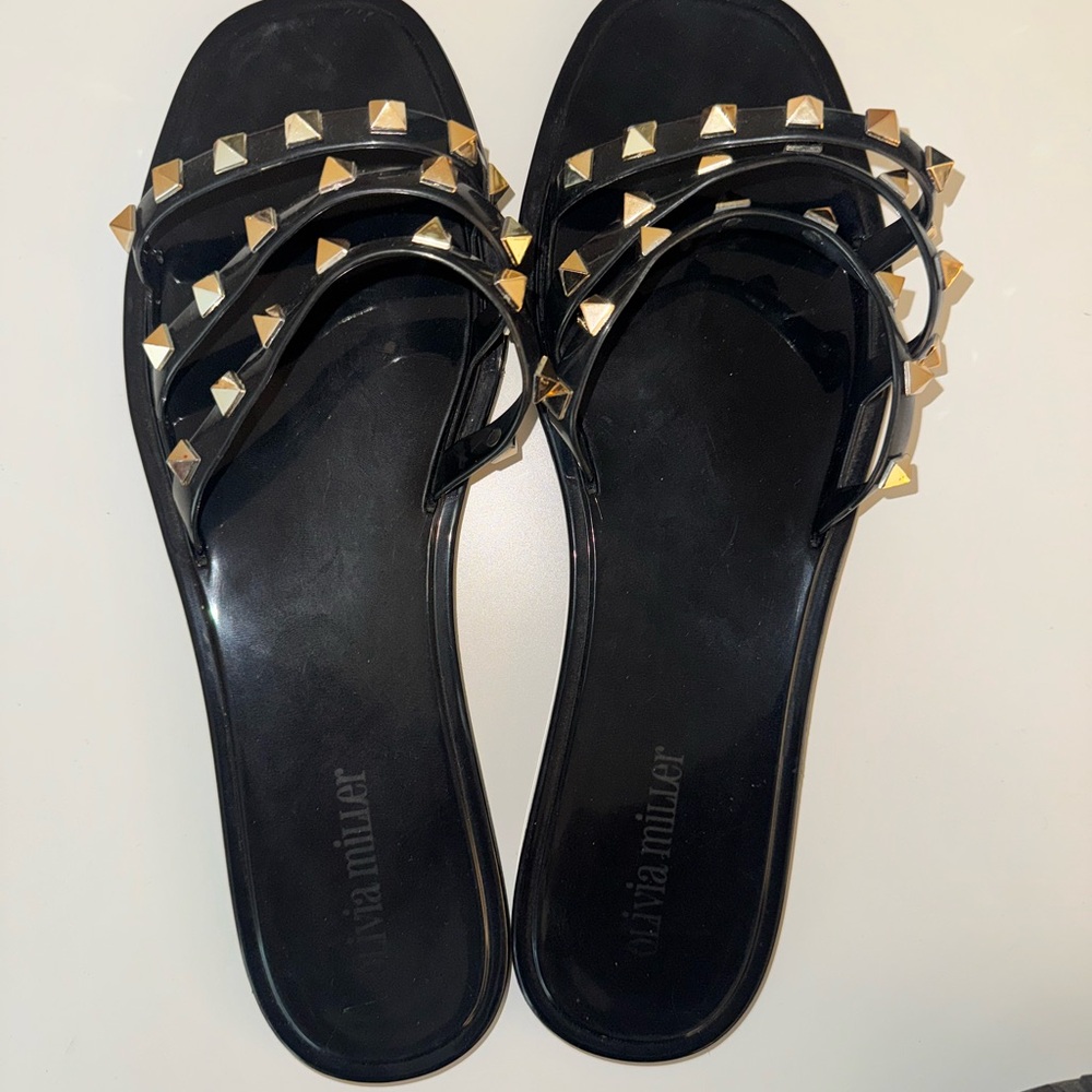 Olivia Miller Black and Gold Studded Women's Sandals